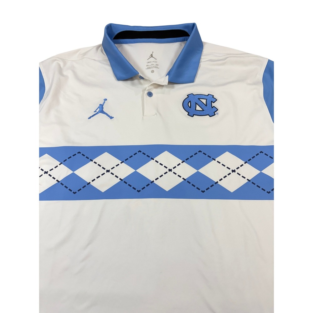 Jordan UNC Tar Heels Dri-FIT Argyle Polo Shirt Mens XXL White Blue NEW NWT